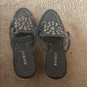 Bamboo Women's Black Studded Mules